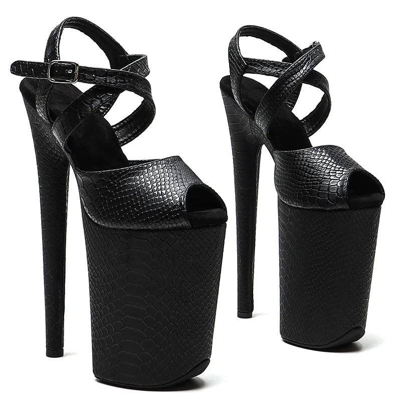 Leecabe 23CM/9inches Snake PU Upper Fashion Trend Exotic Sexy Romantic Platform Sexy High Heels Sandals Pole Dance Shoes