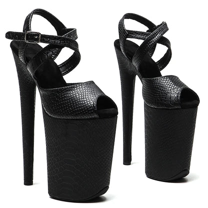 Leecabe 23CM/9inches Snake PU Upper Fashion Trend Exotic Sexy Romantic Platform Sexy High Heels Sandals Pole Dance Shoes