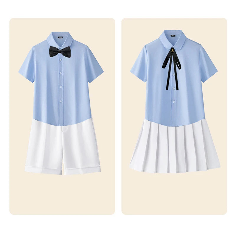Children Summer Kindergarten School Uniforms Girls Pleated Skirts JK Suit Boys Shirt Shorts Bowtie Wedding Performance Costume