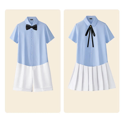 Children Summer Kindergarten School Uniforms Girls Pleated Skirts JK Suit Boys Shirt Shorts Bowtie Wedding Performance Costume
