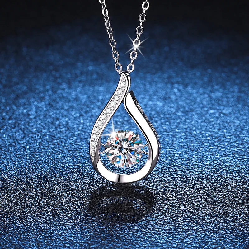 VVS1 D Color Moissanite Necklace For Women Fine Jewelry with GRA 925 Sterling Sliver Chain Plated 18k White Gold