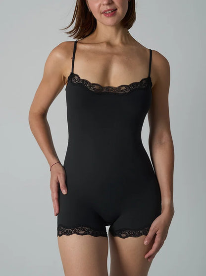 Hot Women Sexy Lace Patchwork Bodysuit Sports FitnessSkinny Shaperwear Camisole Square Neck Spaghetti Strap Slimming Bodycon