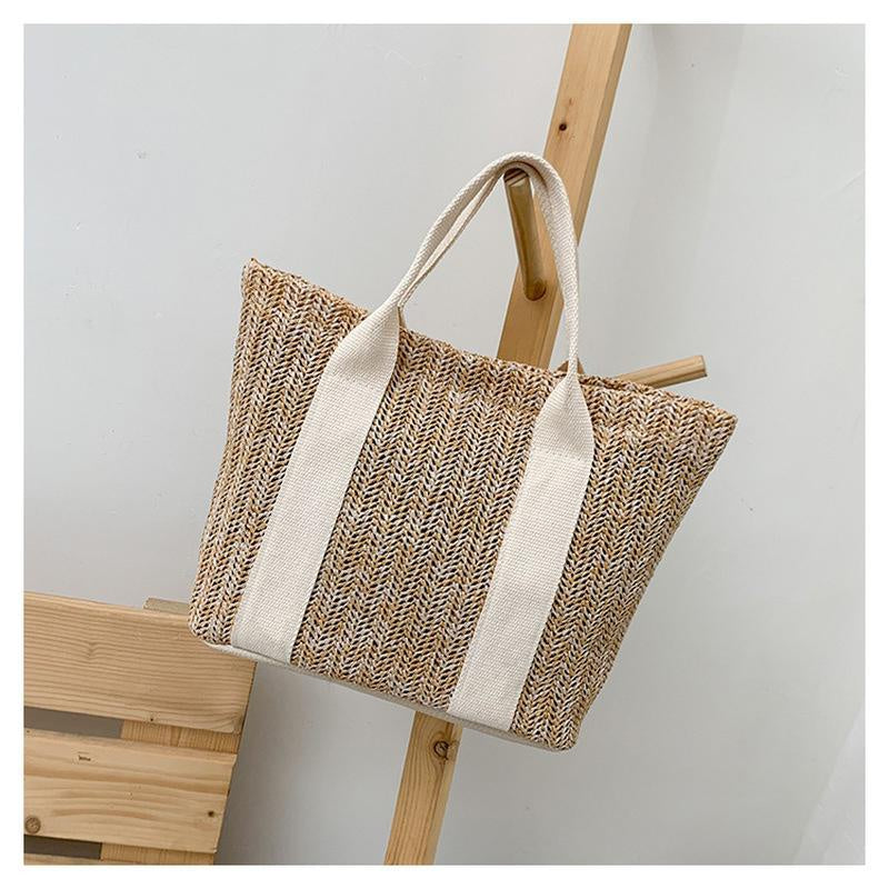 Summer Trend Straw Bags New Popular Hit Color Handbags for Women Zipper Color Matching Tote Bag