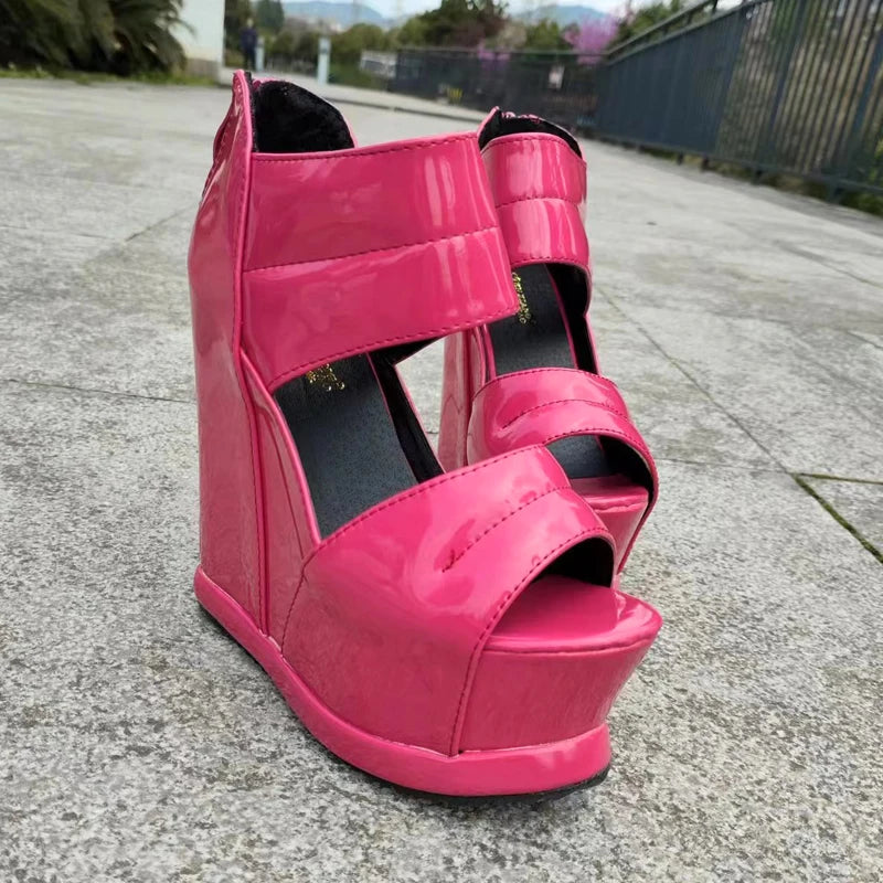 Women Thick Bottom High Heels White Platform Summer Roman Sandals 14CM Gladiator Non-Slip Wedge Shoes Model Sandalies Plus Size