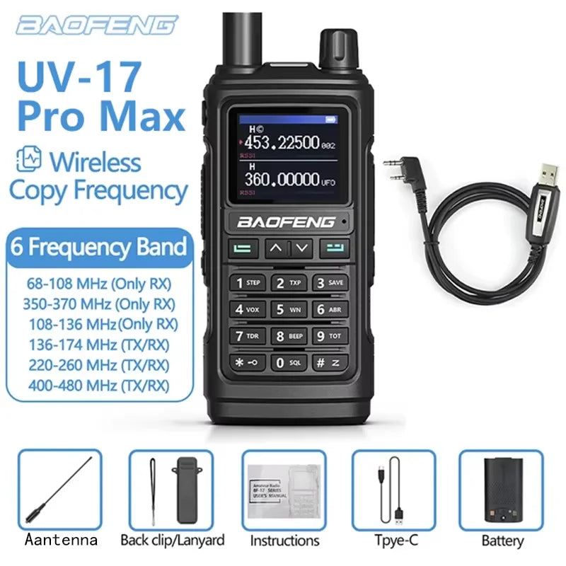 BAOFENG UV-17Pro Max Dual Band VHF/UHF Walkie Talkie with One-key Frequency Matching NOAA Weather Channels for Hiking Camping