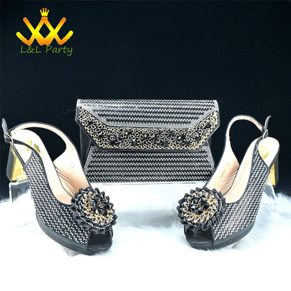 2024 Special New Arrivals Italian Women Shoes and Bag to Match in Green Color with Platform Shinning Crystal Sandal for Wedding