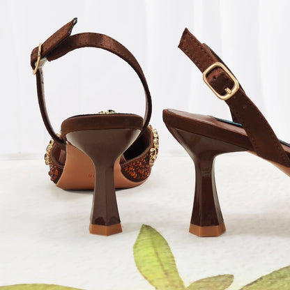 QueenaYan Slip-on High Heels and Matching Small Bag Nigeria Fashionable Party Pointed Shoes with Bag or A Pair of Work Shoes