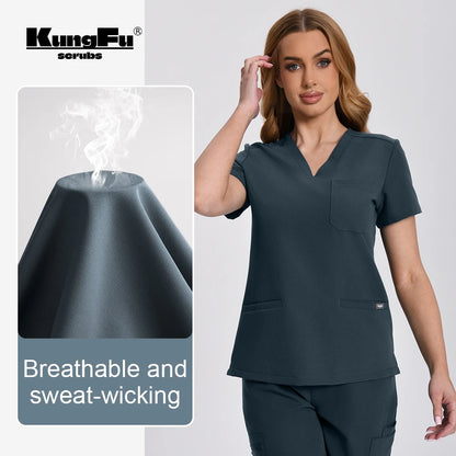 Women’s Scrubs Set V Neck Top Pants 2PCS Medical Uniform Soft Breathable Antibacterial Workwear for Nurses Doctors