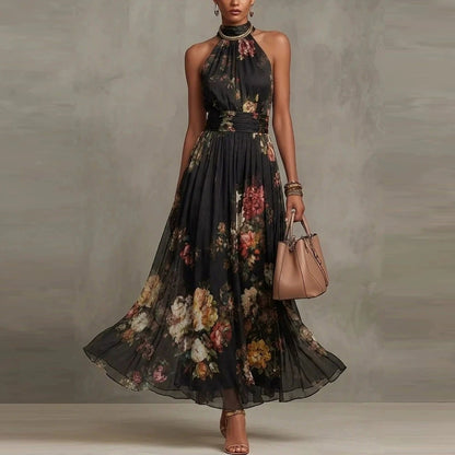 SINGREINY Elegant Green Floral Halter Chiffon Maxi Dresses Trendy Sleeveless A-line 2026 Women Floral Wedding Guest Party Dress