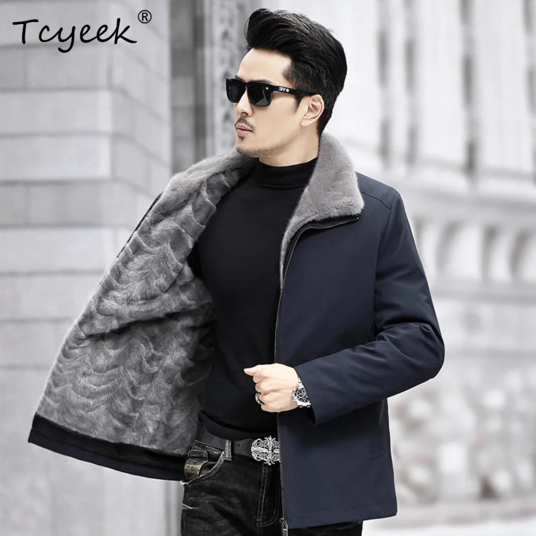 Tcyeek Real Mink Fur Coat Man Winter Jacket for Men Clothes Mid-lengthReal Fur Parka New in Outerwears 2026 Casaco Masculino