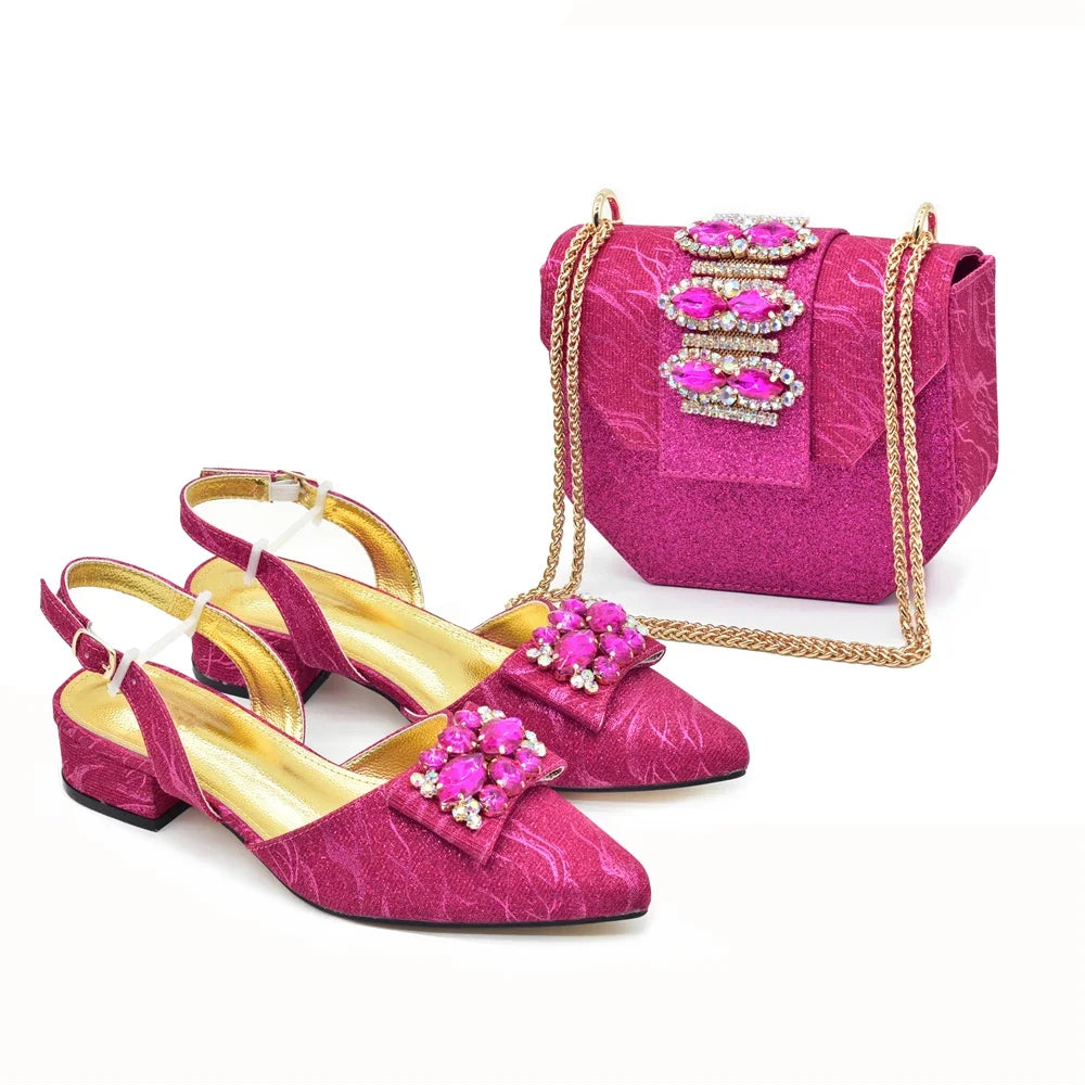 Ladies Shoe and Bag Set Latest Designers Women Nigerian Italian Shoes and Bag Set Decorated with Rhinestone Luxury Wedding Pumps