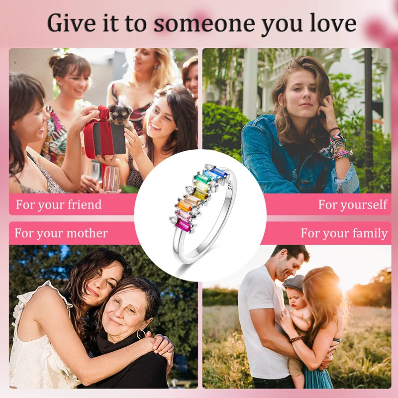Original 925 Sterling Silver Ring Colorful Diamonds Cubic Zircon Finger Ring For Women Jewelry Wedding Engagement Birthday Gift