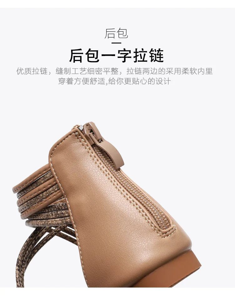 High quality leather flat sandals for women stripe zipper new summer 2026 36 42 open toe casual beach shoe black khaki brown