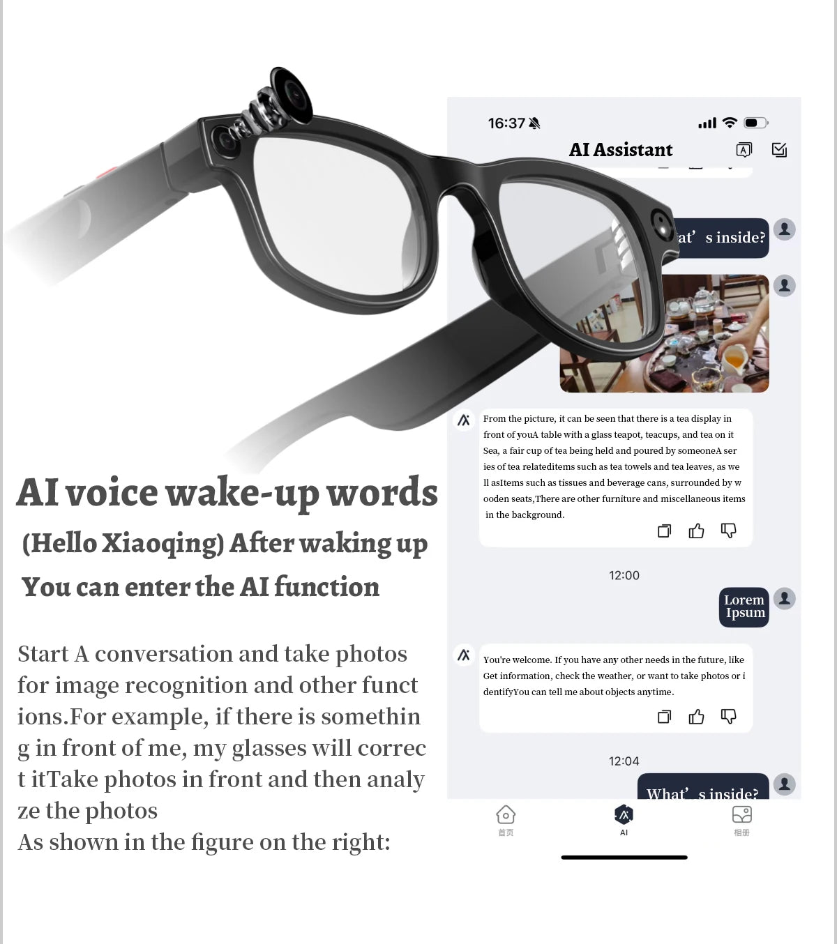 LIGE New Smart Glasses 500W Camera HD Video Recording Bluetooth Call Glasses AI Smart Translation Sunglasses WiFi Transmission