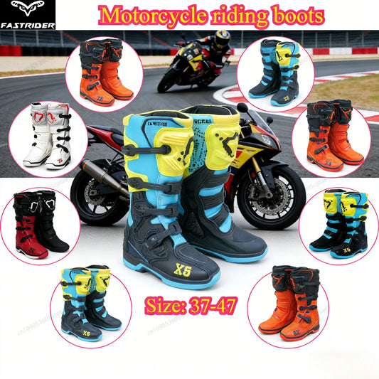Men Women Mid-Calf Motorcycle Boots Ankle Protective Moto Racing Motorbike Riding Equipment Shoes Botas De Moto