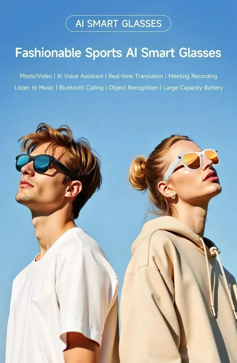 Lenovo Smart AI Glasses 800W Pixels HD Color Changing Chat Translate Camera Bluetooth Call Voice Assistant Music Control Glasses