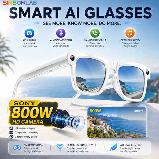 Smart Glasses 800W Pixel Camera Bluetooth IPX4 Waterproof Magnetic Charging Audio Glasses Video Voice Recorder Hands-Free Camera