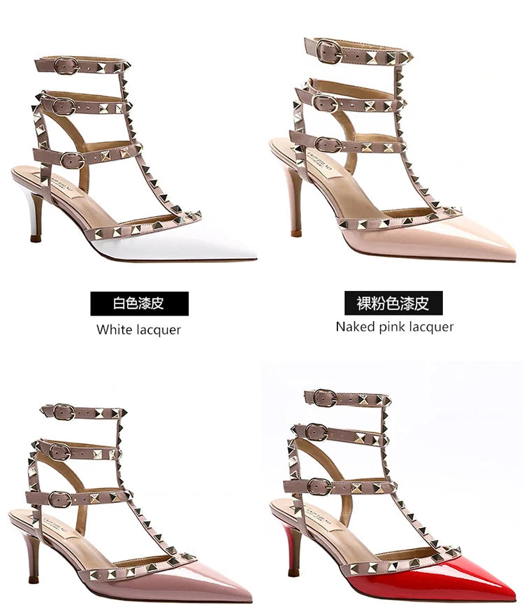 Women's sandals luxury Woman shoes Gladiator Summer 2026 New Rivet High-heeled Three Straps Ankle Fashion Designer Ladies Shoes