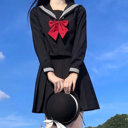 Japanese school uniform girls S-8XL plus size Jk suit white two black three basic sailor uniform women long sleeve suit