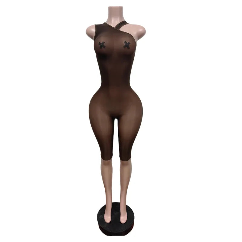 FAGADOER Sexy Asymmetric One Shoulder Bodycon Rompers Women's Summer Fashion Solid Color Jumpsuits Night Party Club Playsuits