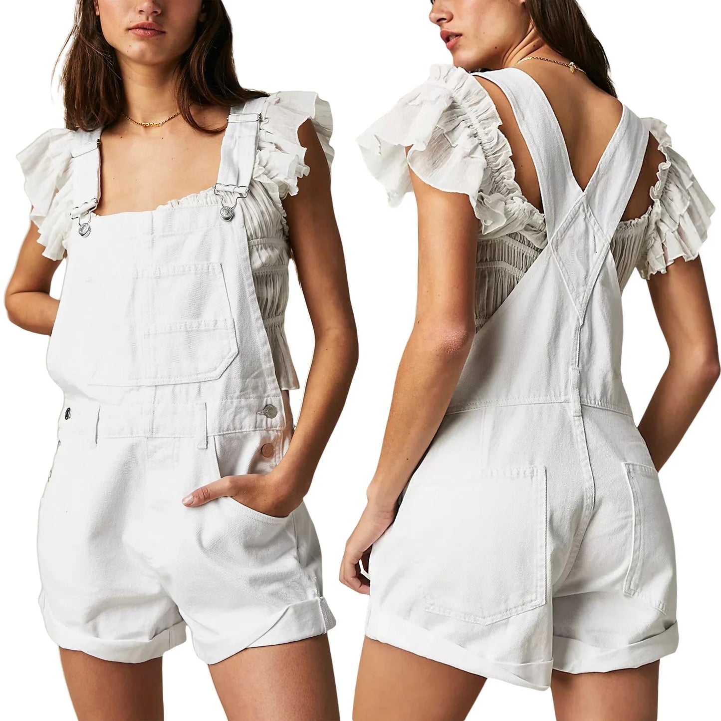 Summer Y2k Denim Jumpsuits for Women Straight Leg Stretch Jeans Dungarees Bib Overalls Regular Fit with Adjustable Straps