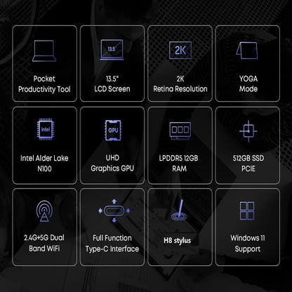 CHUWI FreeBook Laptop Intel N150 Quad Core 16GB LPDDR5 512G SSD Tablet PC 13.5 Inch FHD Touch Screen Windows 11 WIFI6 Desktop