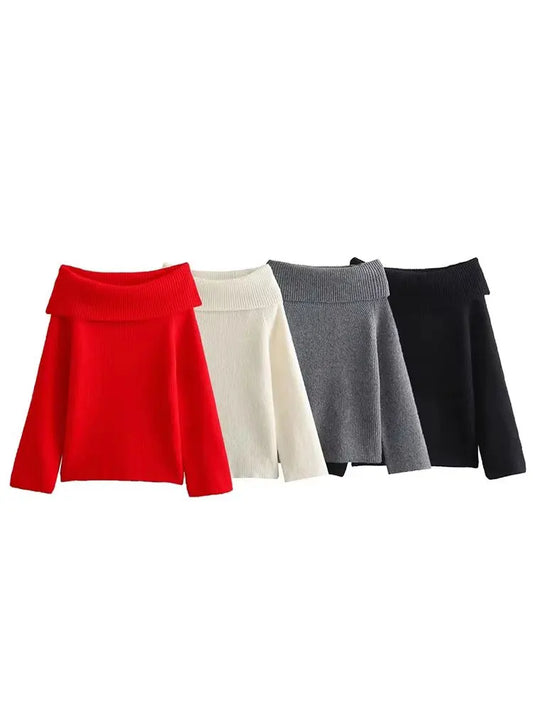 HH Women Fashion Solid Off Shoulder Sweater Long Sleeve Knitted Pullover Sweater Autumn Female Casual Knitwear Chic Top