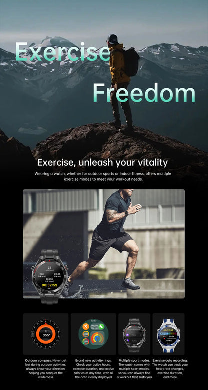 Men Smart Watch Amoled HD Screen Outdoor Sport Tracker Health Monitoring LED Flashlight Bluetooth Call AI Voice SK55 Smartwatch