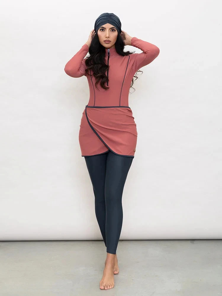3PCS/Set Muslim Modest Burkini Swimwear Women Long Sleeves Swimsuit Islamic Bathing Suit Swim Hijab Pant, Quick Drying, UPF50+