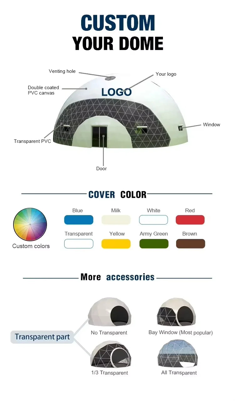 Luxury Outdoor Geodesic Dome Glamping Tent with Private Bathroom, Comfort Round Accommodation Shelter for Resort Vacation