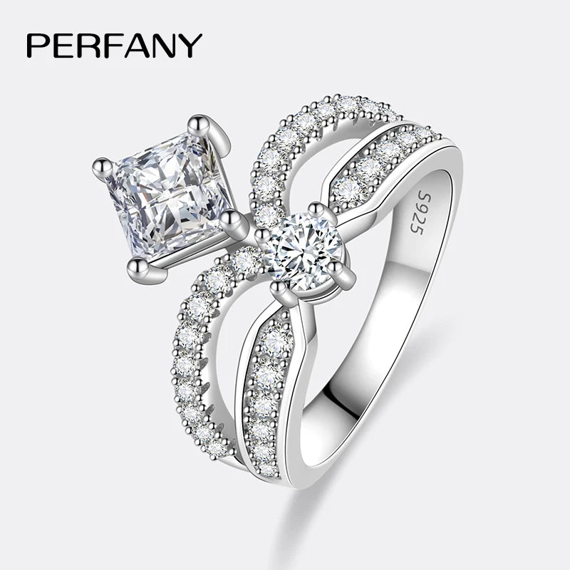 PERFANY 1.3CT Moissanite Ring for Women S925 Pure Silver Crown Double Layer Design Laboratory Diamond Wedding Luxury Jewelry