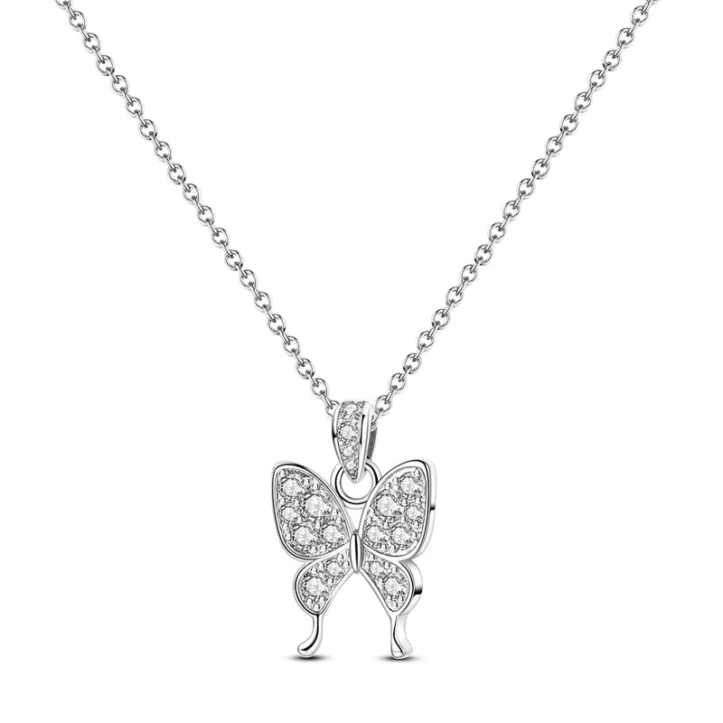 Luxury Necklace 925 Silver Original Sterling Zircon Dragonfly Butterfly Firefly Star Moon Chain Link For Women Wedding Jewelry
