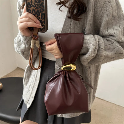 Mini PU Leahter Underarm Pleated Cloud Bag For Women 2025 Fashion Designer Female Retro Bucket Shoulder Bag Handbags And Purses