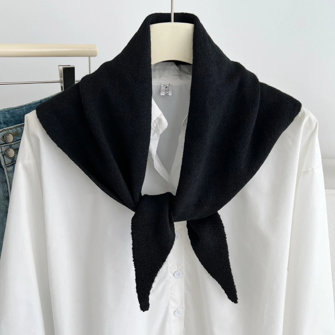Versatile Knitted Triangle Shawl Solid Winter Scarf Headscarf Women Warm Neck Wrap Casual Layering Scarves for Daily Street Wear