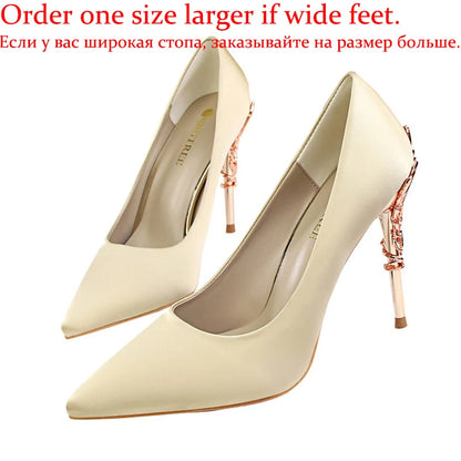 Women Luxury Metallic Decoration Heel Wedding Shoes Lady Trendy 10cm High Heels Pointed Toe Shoes Female Premium Gray Shoes