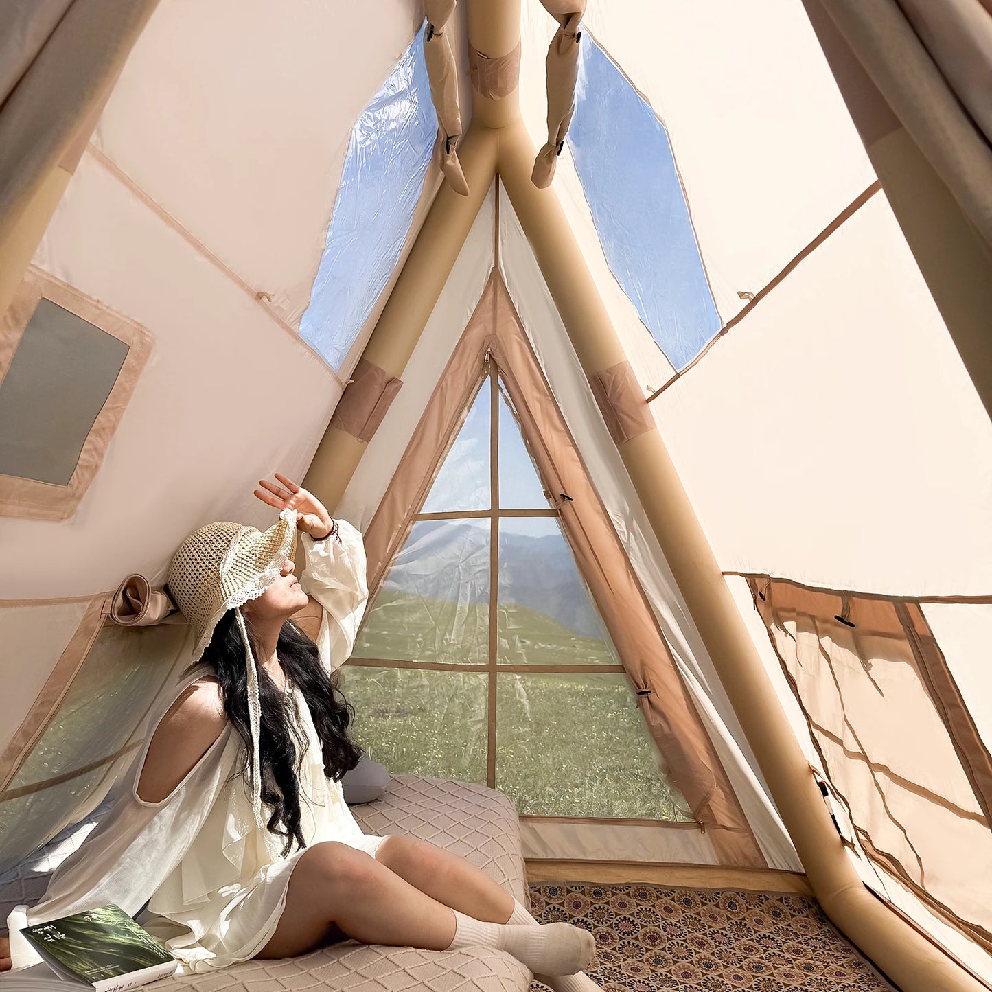 PAKICETUS Triangle Inflatable Camping Tent Easy Setup 4 Season 2 Persons Waterproof Windproof Outdoor Tent Portable House Hiking