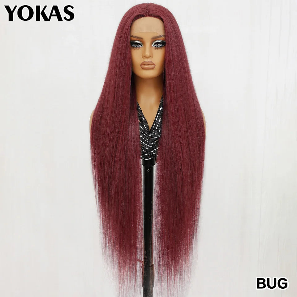 40 Inch Synthetic Lace Frontal Wigs For Women 13x6 Lace Front Wigs With High Temperature Fiber HD Lace Pink Blonde Straight Hair