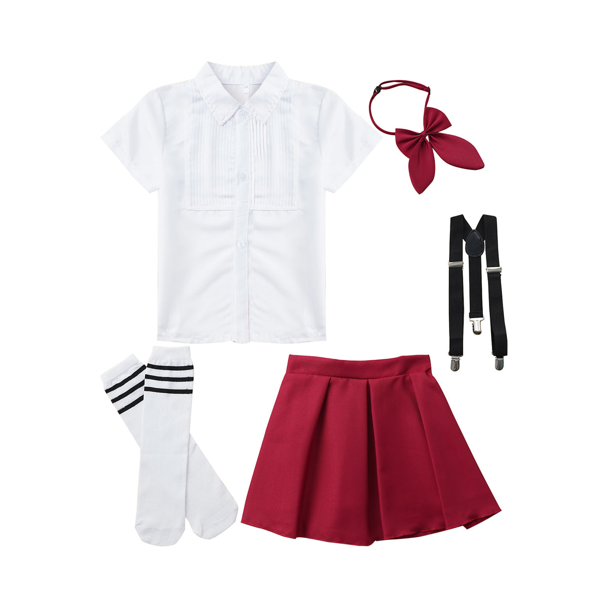 Children Girls Choir Outfits School Uniform Bow Tie Shirt with Suspender Skirt and Socks Schoolgirls Stage Performance Costume
