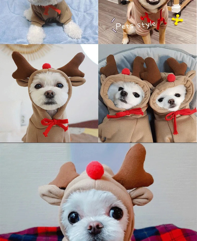 Cute Elk Dog Clothes Reindeer S/M/L Dogs Hoodies Warm Pet Clothing Puppy Cat Costume Coat Chihuahua Mouse Cheese Jacket Suit
