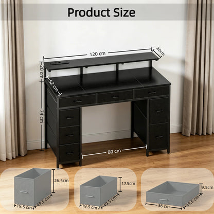 47Inch Computer Desk with Storage Drawers, Gaming Desk with LED Lighting and USB Ports, Home Office Desk with Monitor Stand, Suitable for Studies, Available in 4 Colours