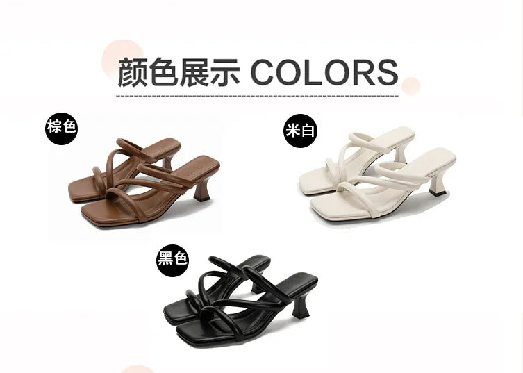 Elegant Ladies Glass Tacones Slippers Open Toe Thick Band Sandals Women High Heels Shoes Wedges Open Toe Slides Beach Sandalias