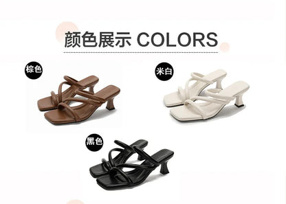 Elegant Ladies Glass Tacones Slippers Open Toe Thick Band Sandals Women High Heels Shoes Wedges Open Toe Slides Beach Sandalias