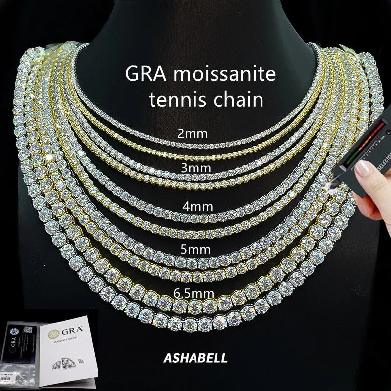 2/3/4/5mm Real Moissanite Tennis Necklace Bracelet For Women Men 925 Sterling Silver Full Diamonds With GRA Hiphop Party Jewelry
