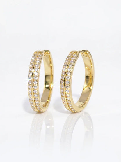 Real Double Moissan Diamond Round Sparkling Hoop Earrings Suitable for Women's Daily Wear 925 Silver High Quality Fine Jewelry