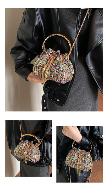 luxury Designer purses and handbags bags for women bucket clutch purse evening banquet bag Crystal rhinestone shoulder bag