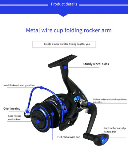 Spinning Reel Fishing Reel 1000-7000 Size Optional Metal Spool Fishing Reel Suitable for Saltwater and Freshwater Carp Lure Surf