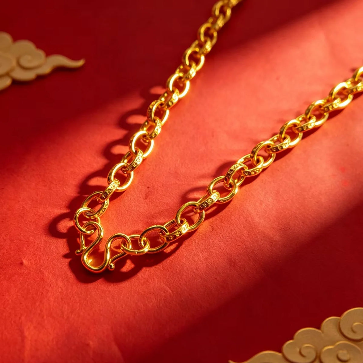 Luxury 9999 24K Solid gold certifid necklace popular men's ring necklace high-end interlocking sweater chain