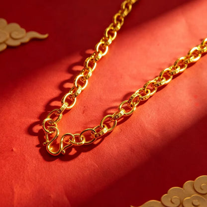 Luxury 9999 24K Solid gold certifid necklace popular men's ring necklace high-end interlocking sweater chain