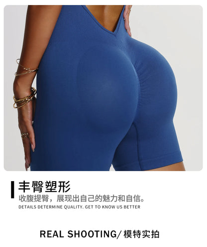 Seamless Yoga Jumpsuit Backless Romper Criss Cross Bodysuit Women Scrunch Butt Lift Workout Gym Fitness Clothing One Piece