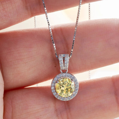 S925 Sterling Silver Moissanite Necklace 1 Carat Round Shape colorful lab-created diamond jewelry For Women